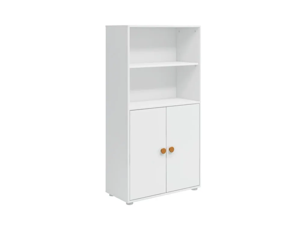 FLEXA Bücherregal, Bücherwand - Midi, 2 Türen, 72 cm x 138 cm, Farbe: Weiß/Senf