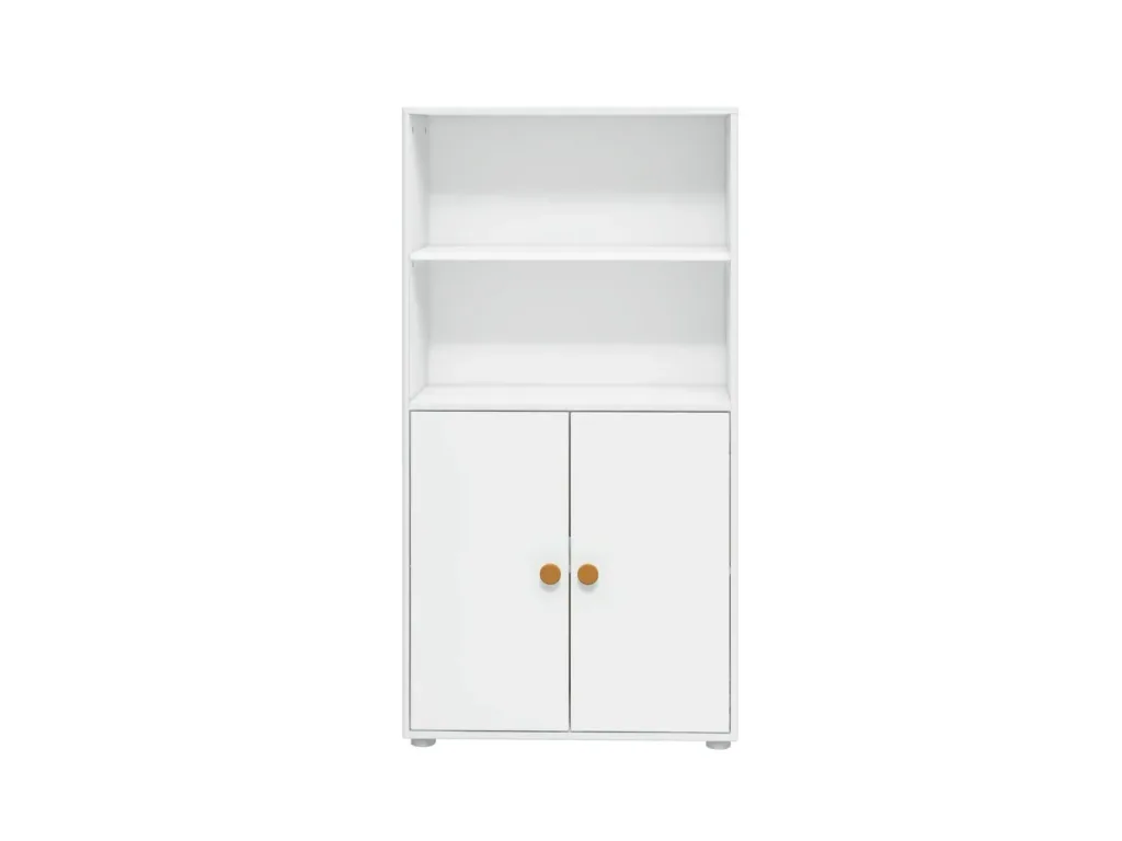 FLEXA Bücherregal, Bücherwand - Midi, 2 Türen, 72 cm x 138 cm, Farbe: Weiß/Senf