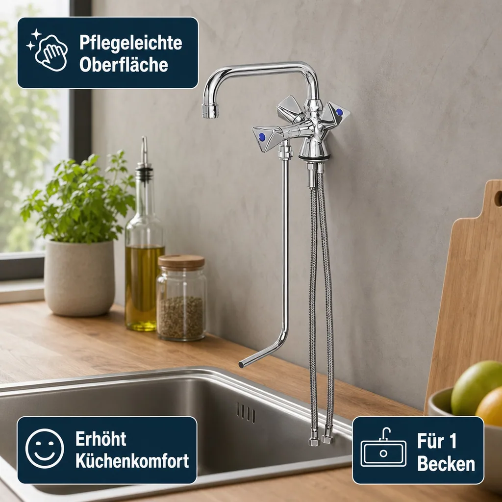Wasserhahn, Küchenarmatur, Wasserarmatur - Mischbatterie, Model „BRUSE“, für 1 Becken Hochdruck