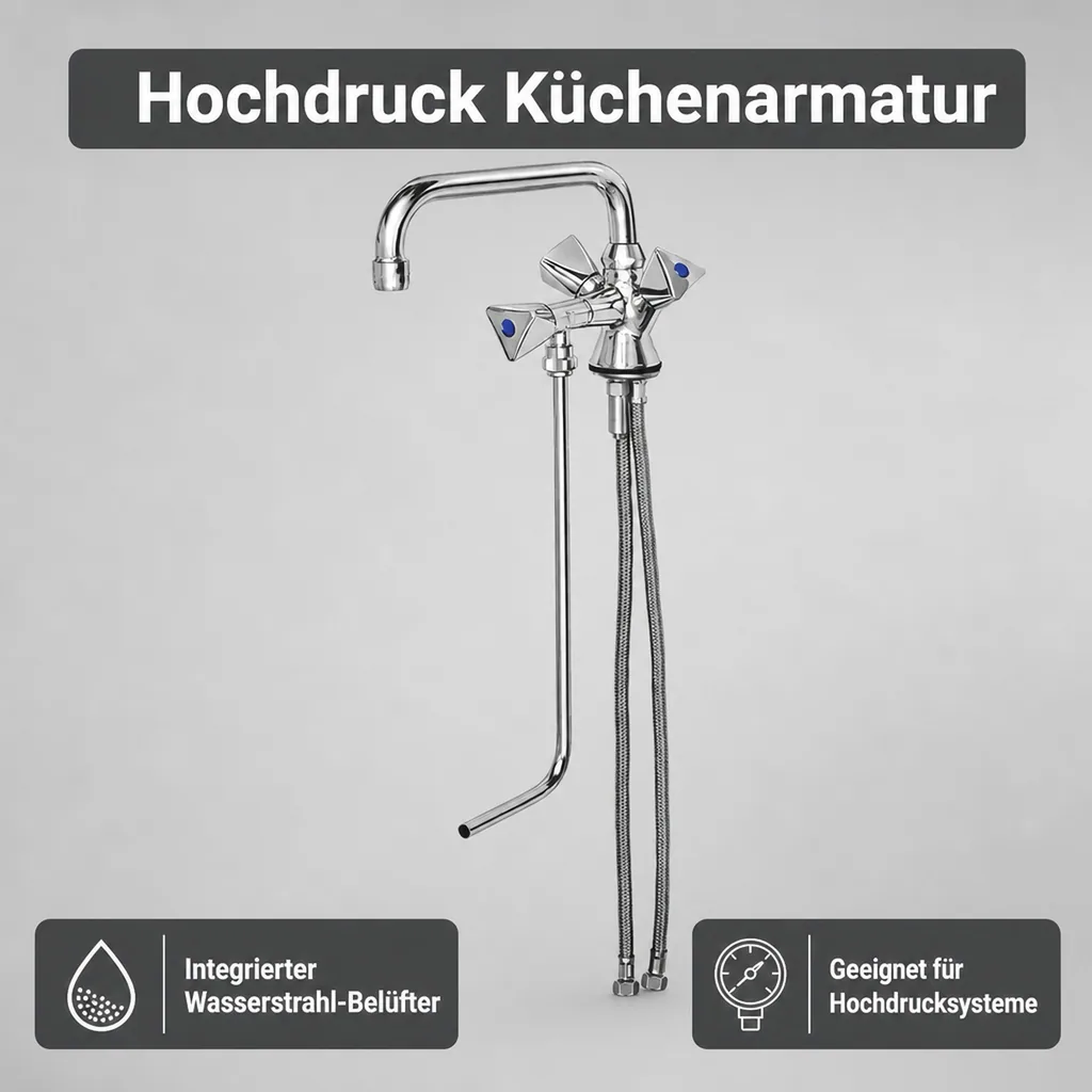Wasserhahn, Küchenarmatur, Wasserarmatur - Mischbatterie, Model „BRUSE“, für 1 Becken Hochdruck