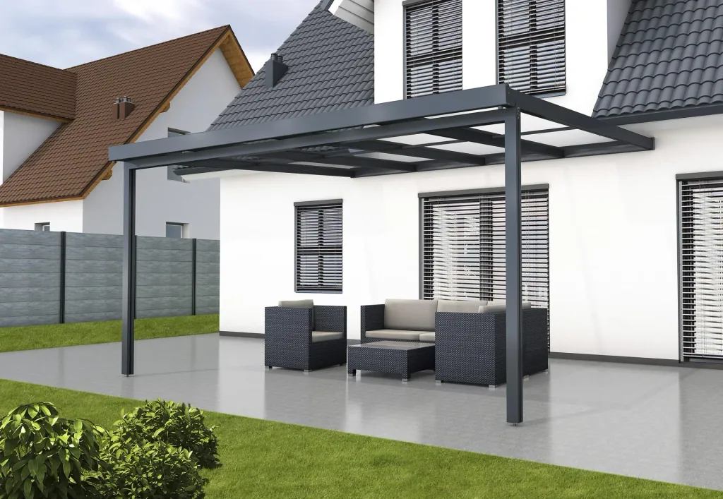Terrassendach Premium, anthrazit, 4102 x 4060 mm - Polycarbonat Stegplatten 16 mm, weiß gestreift
