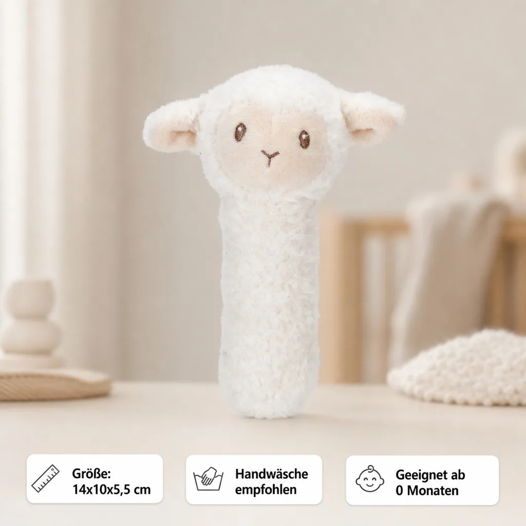 Little Dutch Greifling Schaf, Rassel Schaf Little Farm - Babyrassel aus Stoff ab 0 Monaten