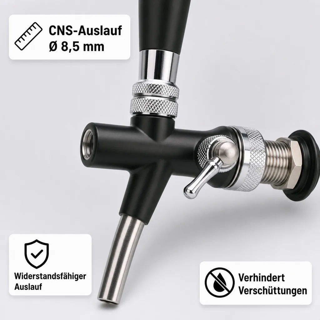 Zapfhahn, Kompensatorhahn, Bierzapfhahn, Schankhahn aus Chromnickelstahl und ABS-Kunststoff, Schwarz