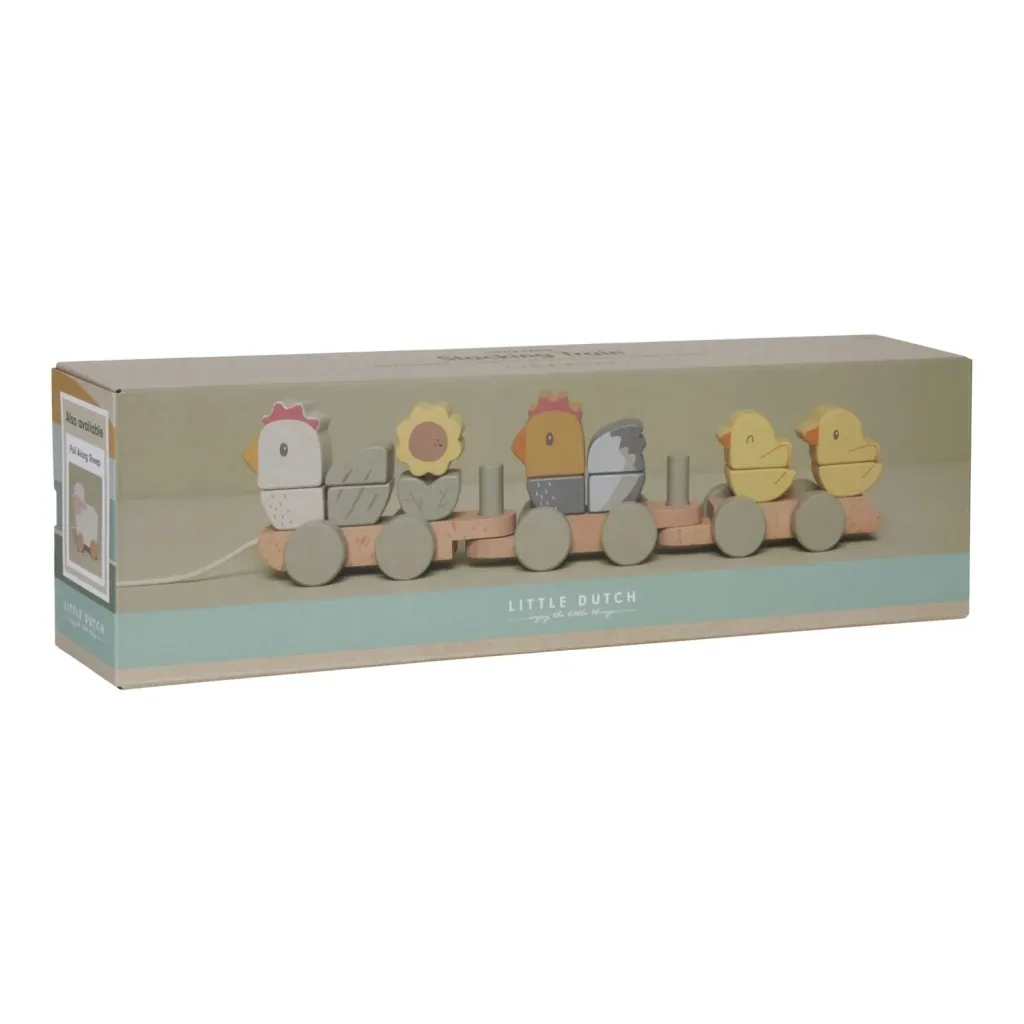 Little Dutch Holzzug Little Farm: Steckspiel holz mit Formen & Farben - Zug mit Hühnern & Küken (ab 18 Monaten)