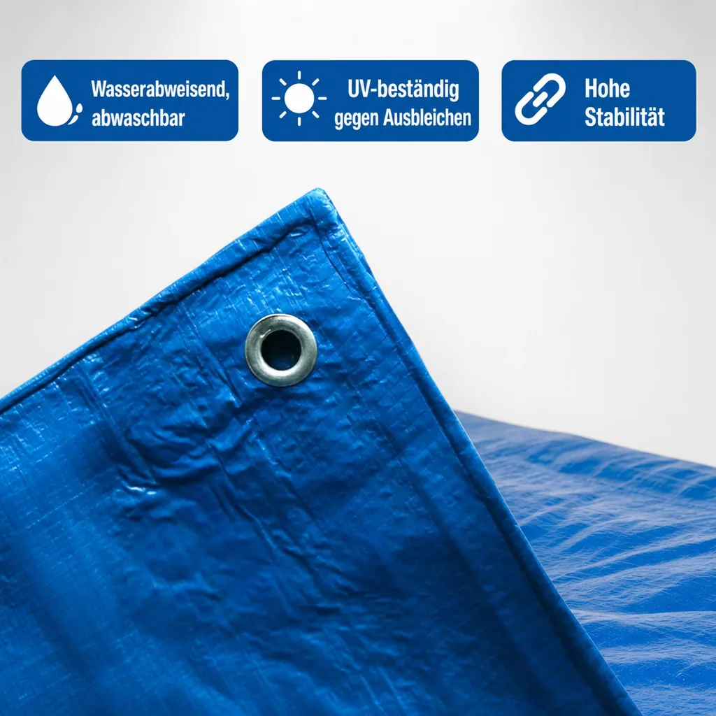 Gewebeplane 5x6m (30m²) blaue, Abdeckplane wasserdicht, reißfest und UV-beständig