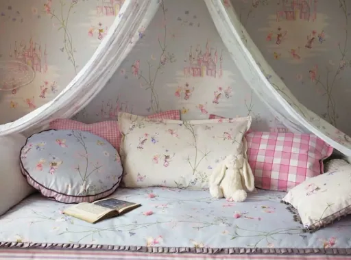 Little Sanderson Abracazoo Motivstoff Feen Garten hellblau lila pink