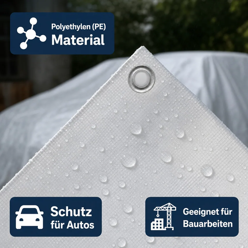 Abdeckplane 10x16m (160m²) weiß, 180 g/m², wasserdicht und UV-beständig