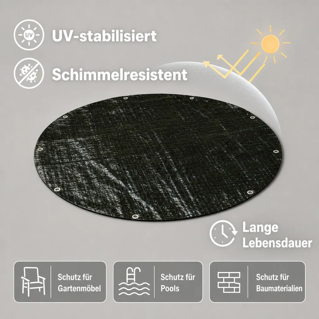 Abdeckplane, 210g/m², wasserdicht, reißfest, UV-stabil, runde Plane 3 Meter (7,07m²)