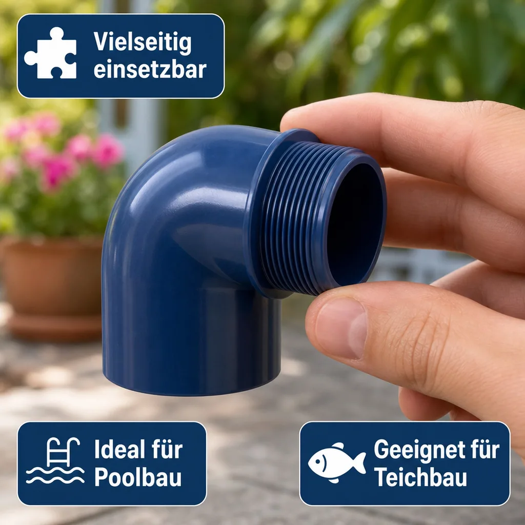PVC Winkel 50mm, 90 Grad, PVC Fitting Muffe x AG, PN10