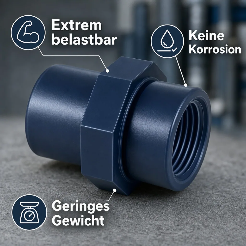 PVC Fitting, Übergangsmuffe, 32-25mm x 3/4 Zoll, PN10
