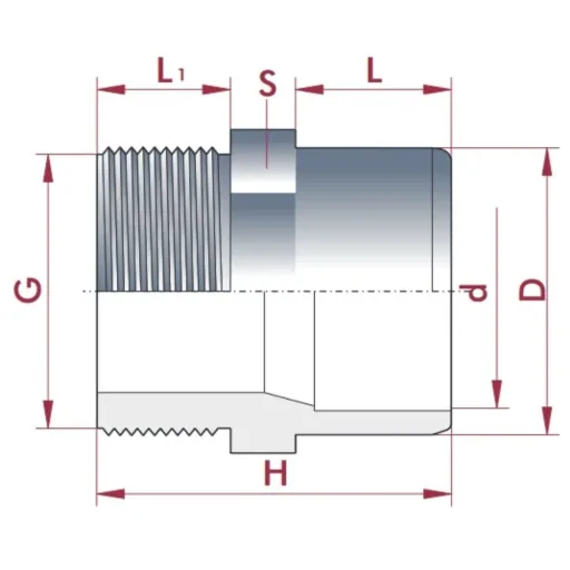 PVC Fittinge, Übergangsmuffe 25-20mm x 1/2", PVC-U, PN10
