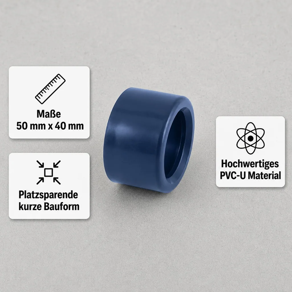 PVC Fitting Reduzierung 50x40 mm, kurz, PN16, PVC-U