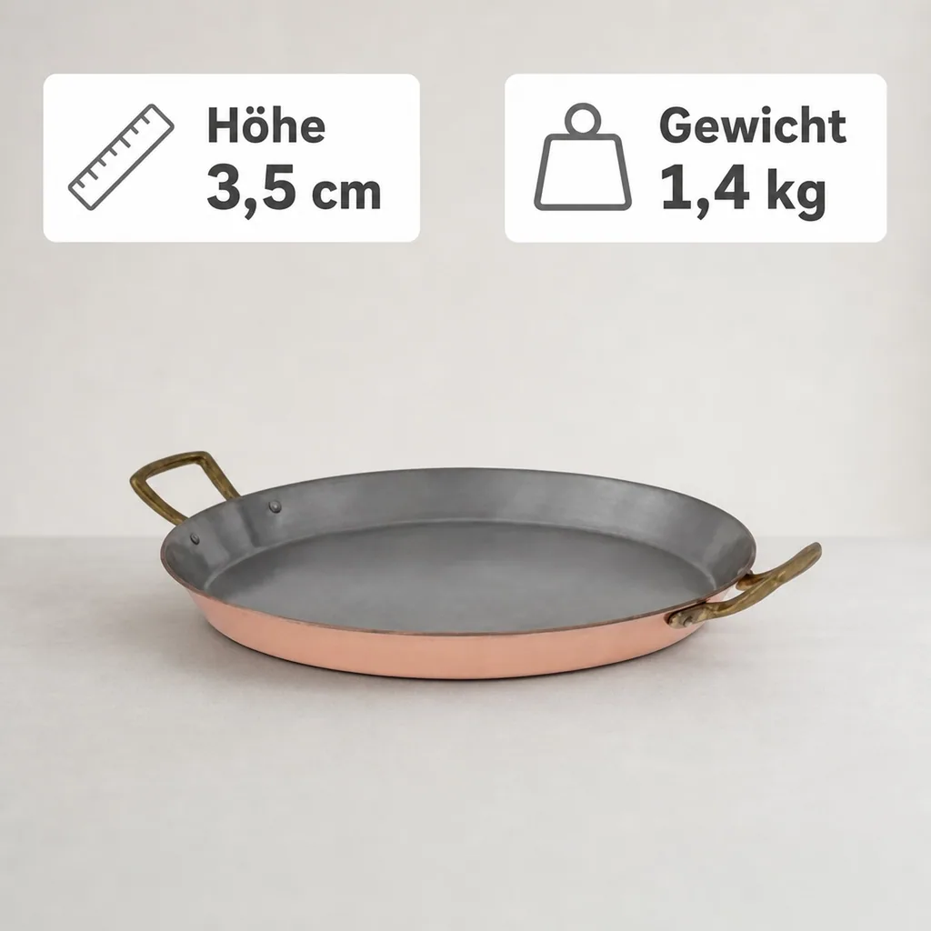 Paellapfanne, Kupferpfanne für Paella - aus Kupfer und Zinn, 40cm