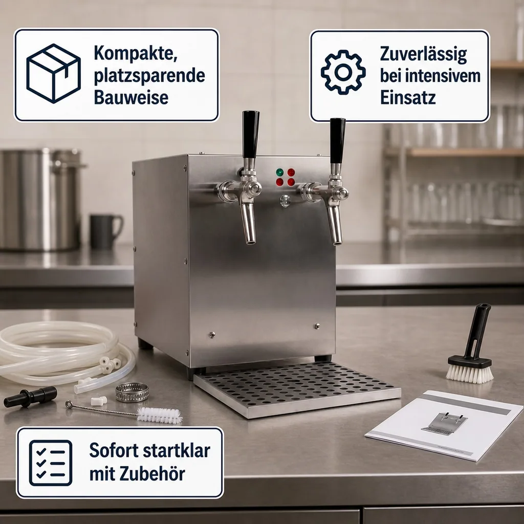 Glühweinzapfanlage, Getränke-Durchlauferhitzer, 9kW, mit elektrischer Pumpe, 2-leitig, Edelstahl-Gehäuse