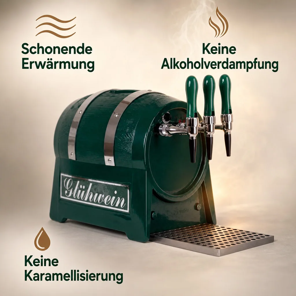 Glühweinzapfanlage, Getränke-Durchlauferhitzer 9kW, Fassform, mit elektrischer Pumpe, 3-leitig