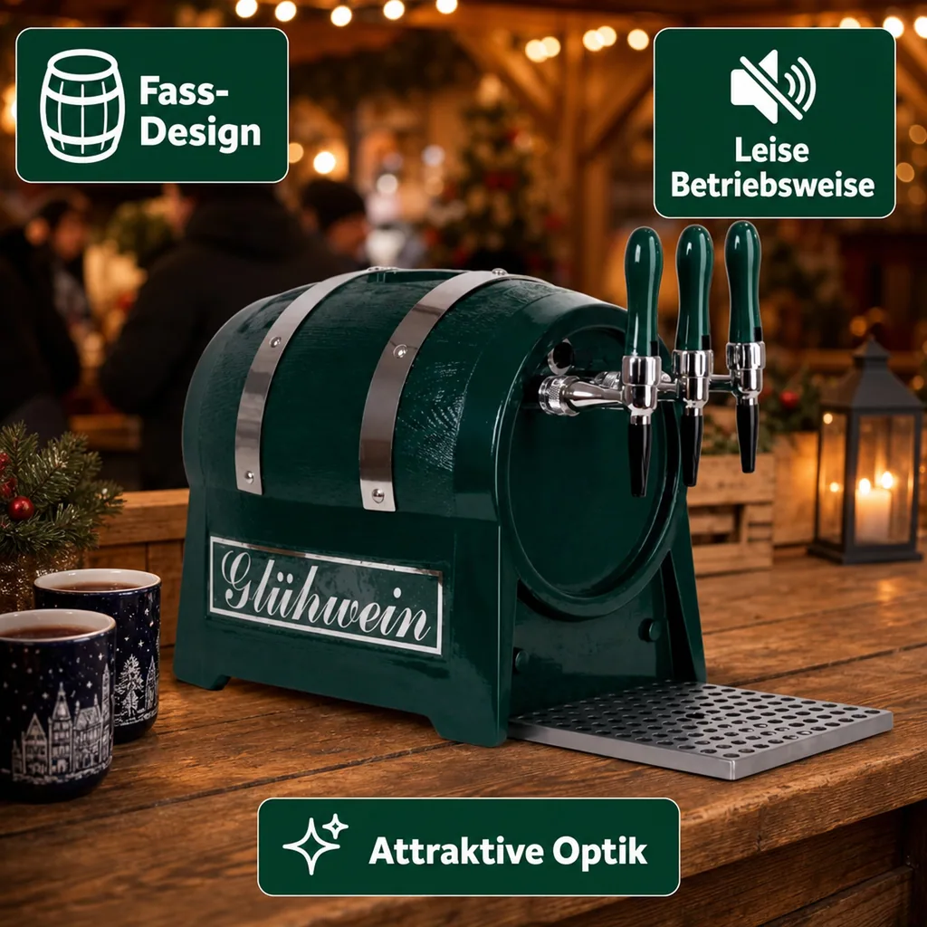 Glühweinzapfanlage, Getränke-Durchlauferhitzer 9kW, Fassform, mit elektrischer Pumpe, 3-leitig