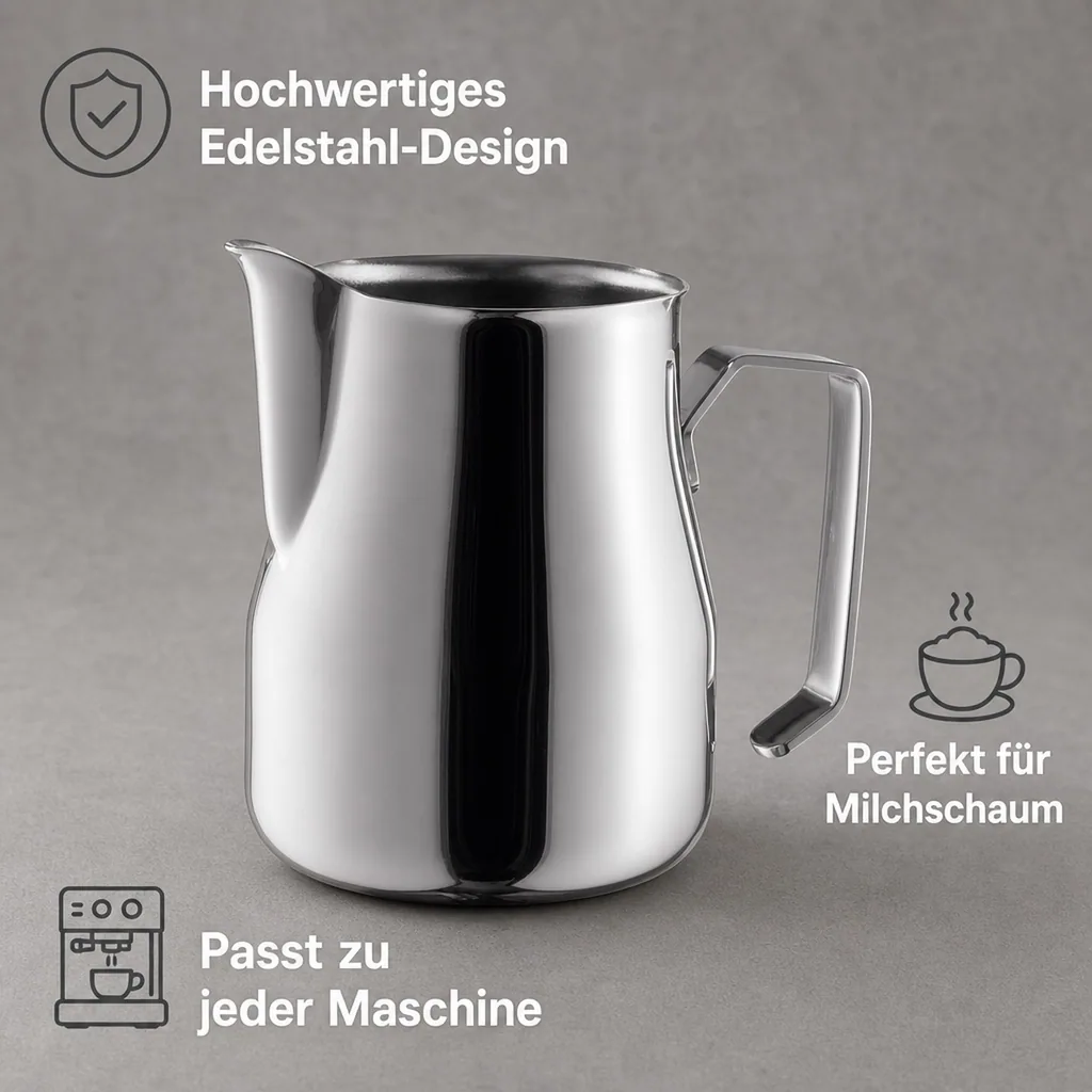 Edelstahl Milchkännchen (500 ml) | Gießer für Milch & Milchschaum | Spülmaschinengeeignet