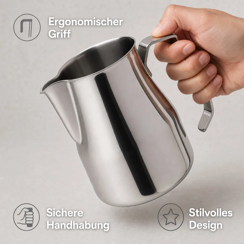 Edelstahl Milchkännchen (500 ml) | Gießer für Milch & Milchschaum | Spülmaschinengeeignet