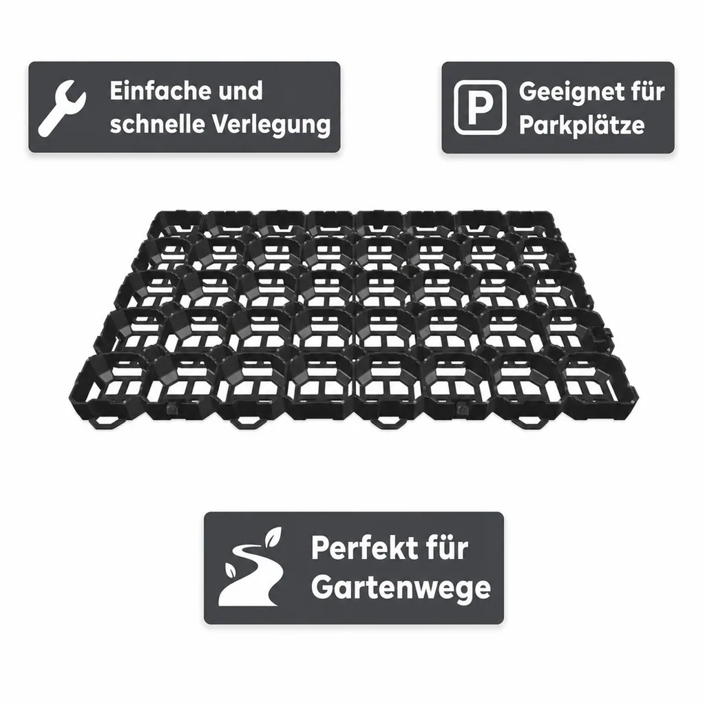 Rasengitter Schwarz, Rasenwaben, Befahrbar, RKP6 - Stabil und Umweltneutral 57x38x4cm