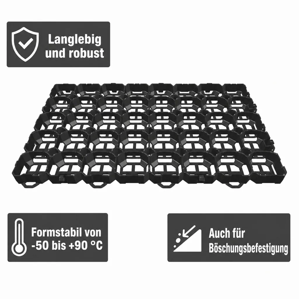 Rasengitter Schwarz, Rasenwaben, Befahrbar, RKP6 - Stabil und Umweltneutral 57x38x4cm