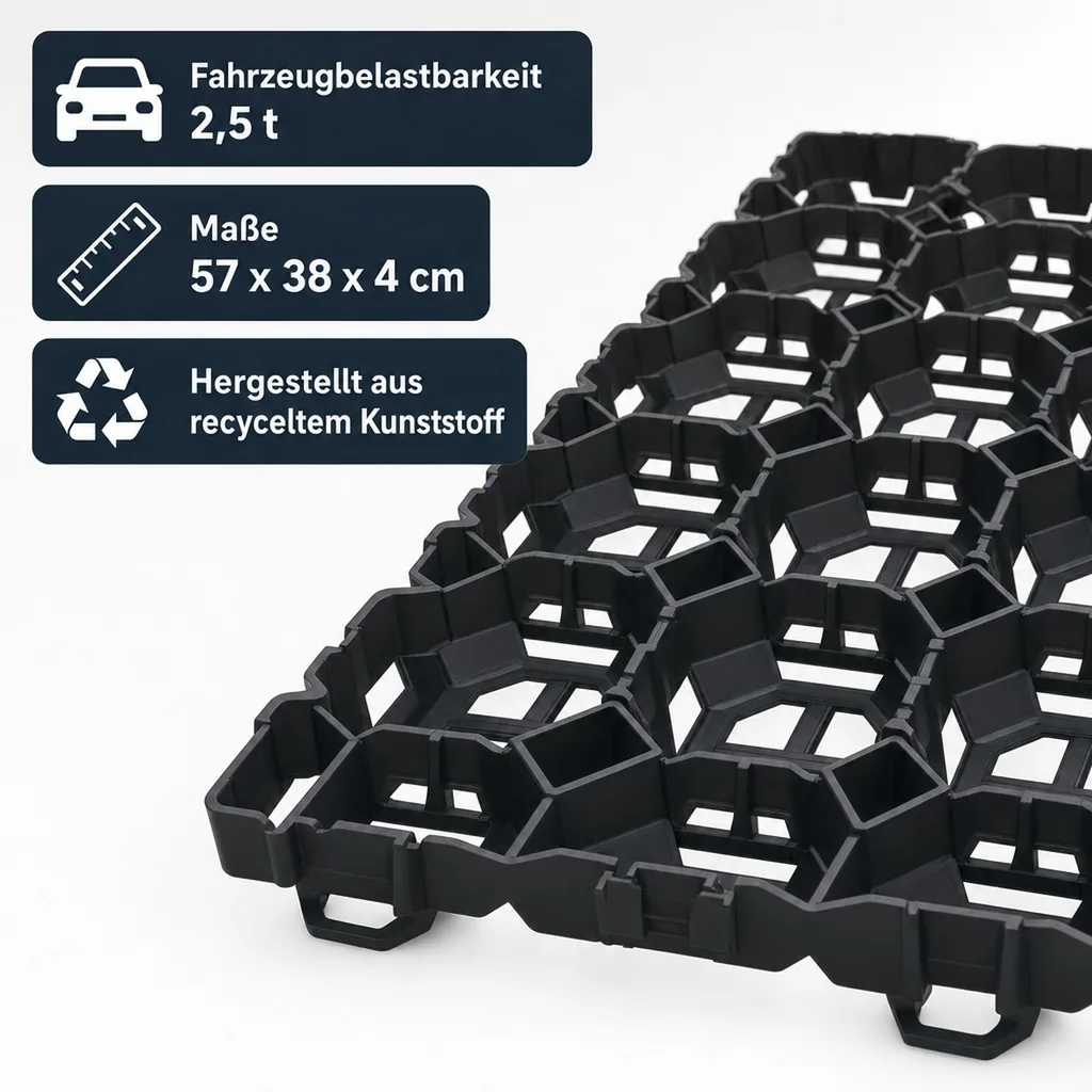 Rasengitter Schwarz, Rasenwaben, Befahrbar, RKP6 - Stabil und Umweltneutral 57x38x4cm
