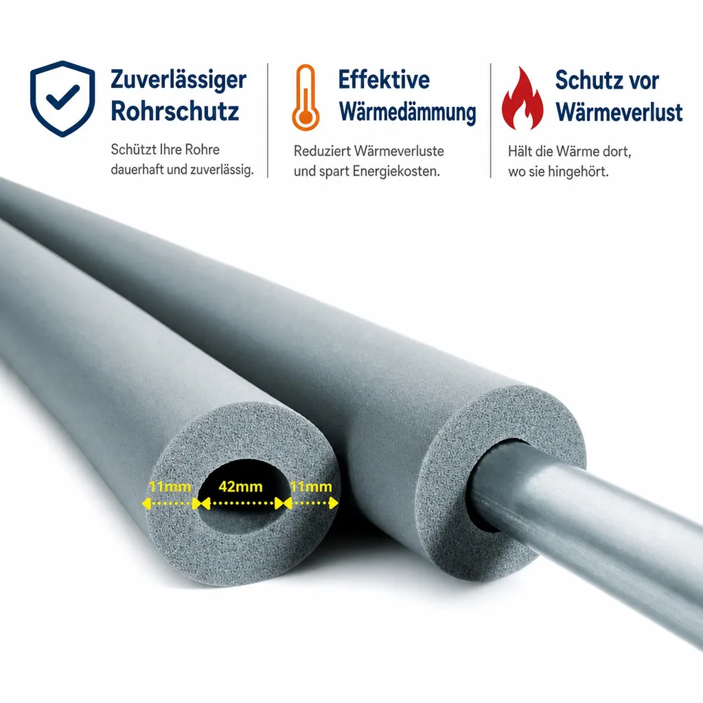 Rohrisolierung, Kautschuk, 42mm, 10mm, 2m, Heizungsrohrisolierung