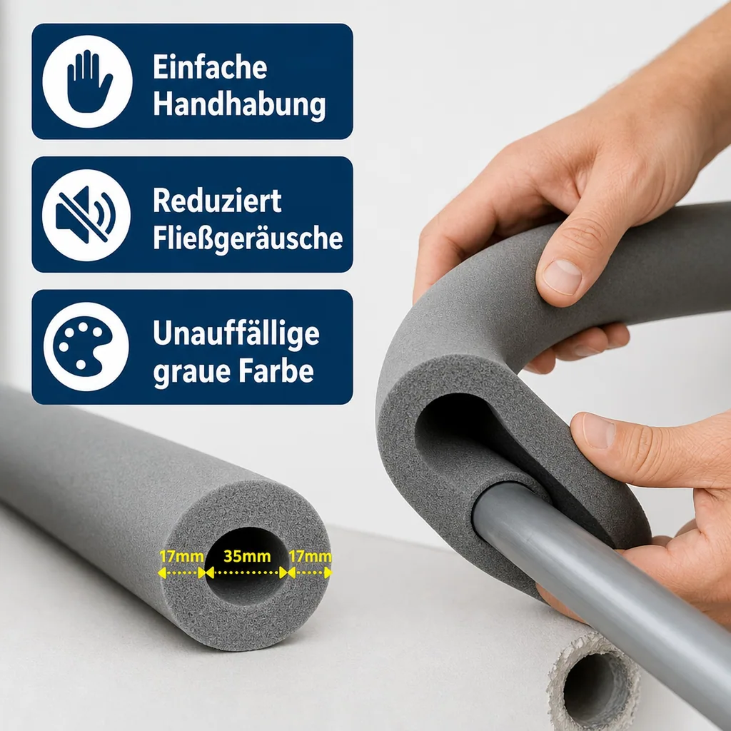 Rohrisolierung Kautschuk, 35 mm, 15 mm, 2 m, Heizungsrohrisolierung, GEG