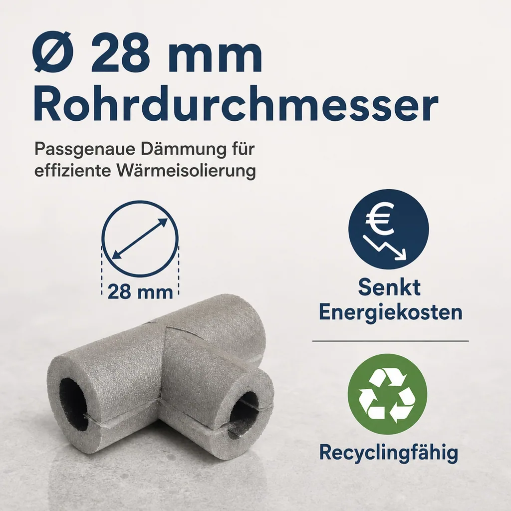 Rohrisolierung Bogen, selbstklebende Dämmung, 28 mm, Polyethylen