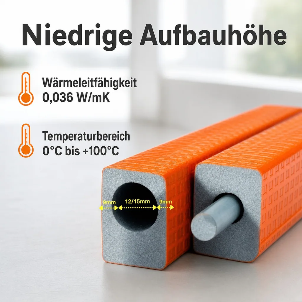 Rohrisolierung, kompakte Rohrisolierung 1 m Ø 12/15 mm, 9 mm Dämmung