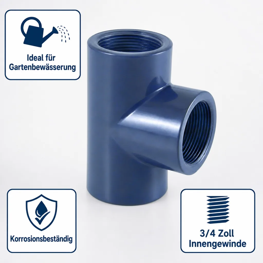 PVC Fitting, T-Stück 3/4 Zoll, Klebefitting, Rohrverbinder