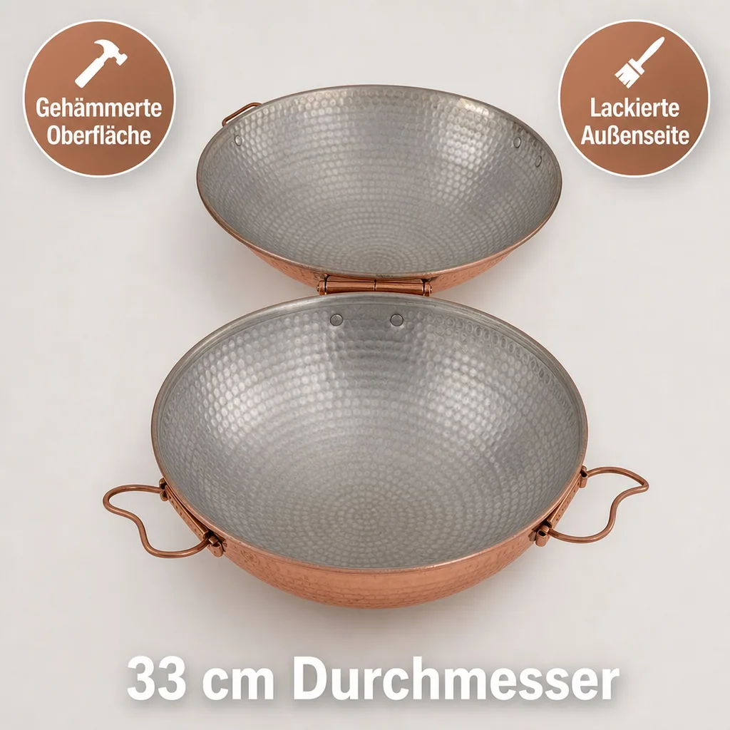 Cataplana - Kupfer, für die Zubereitung von Fisch, Fleisch und Meeresfrüchten, 33cm