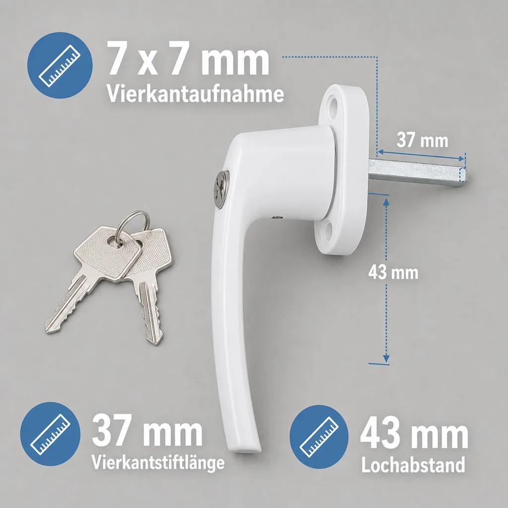 Fenstergriff, abschließbar, mit 2 Schlüsseln, Farbe weiß