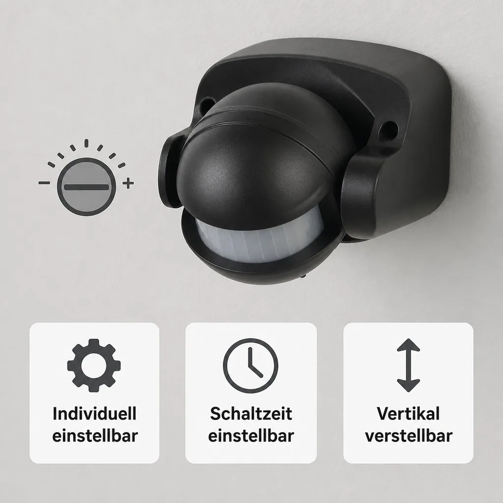 Bewegungsmelder 180° IP44, schwarz, max. 1000 W,  Reichweite max. 12 m