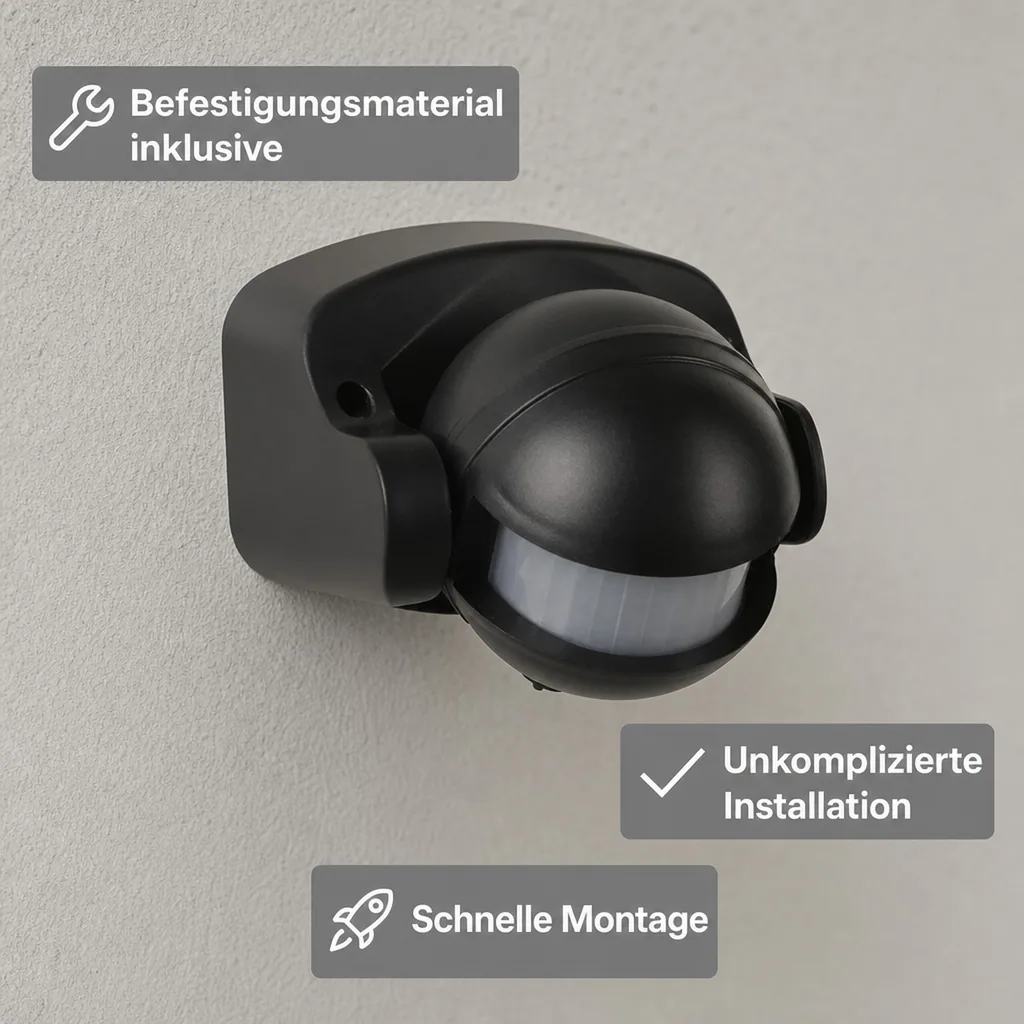 Bewegungsmelder 180° IP44, schwarz, max. 1000 W,  Reichweite max. 12 m