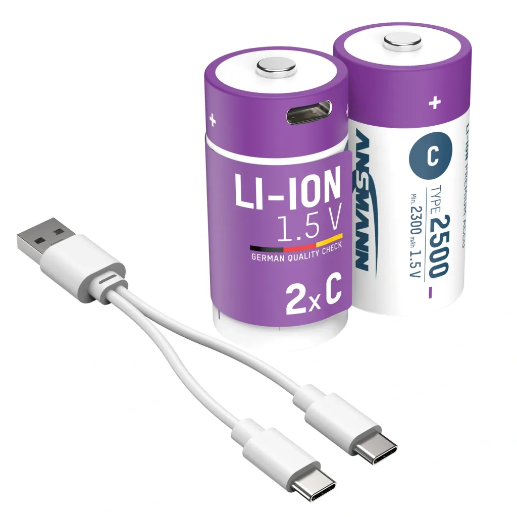 Lithium Ionen Baby (C) Akkus USB-C - 2 Stück, Sicherheitsabschaltung
