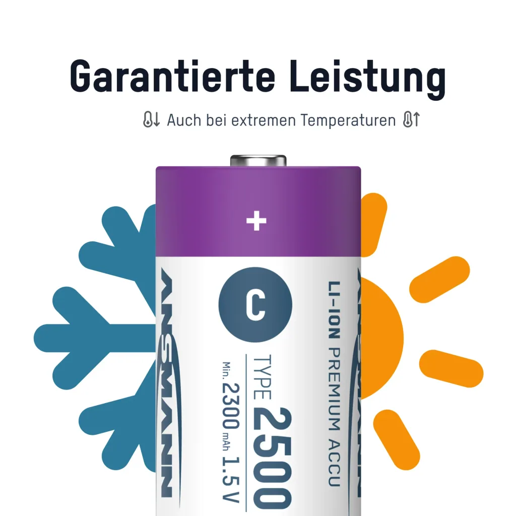 Lithium Ionen Baby (C) Akkus USB-C - 2 Stück, Sicherheitsabschaltung