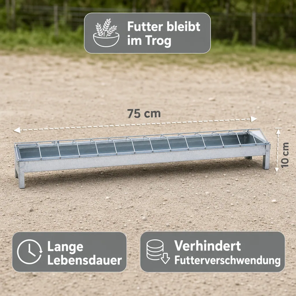 Futtertrog für Hühner, verzinkt, 75 x 10 cm