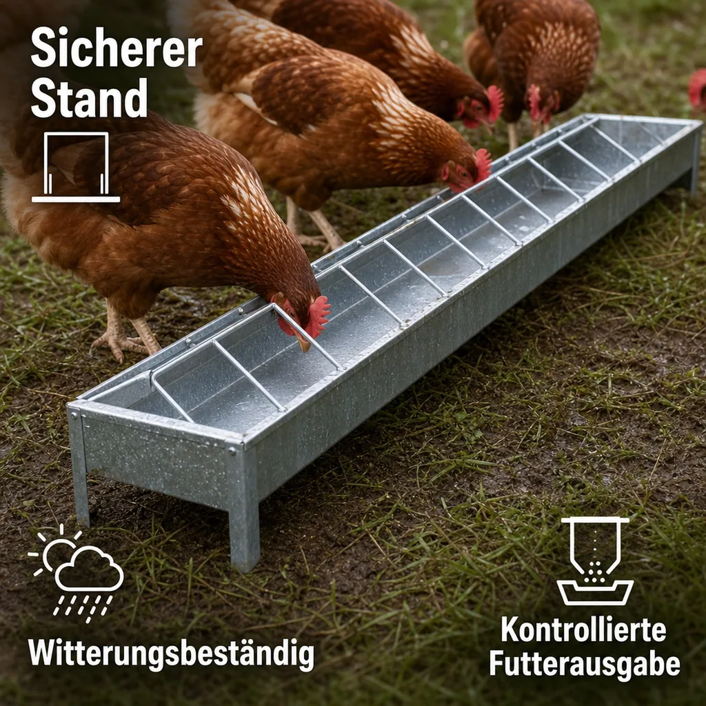 Futtertrog für Hühner, verzinkt, 75 x 10 cm