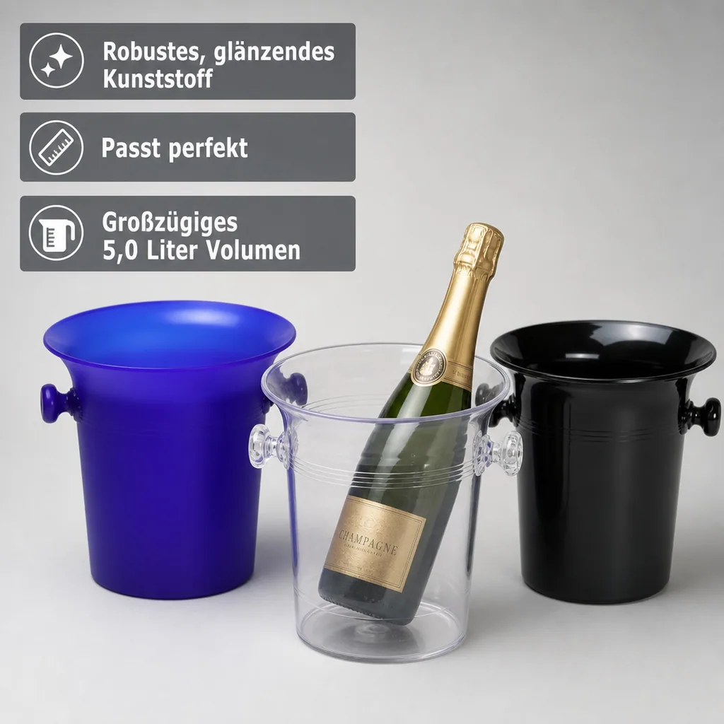 Flaschenkühler, Getränkekühler, Sekt-/Champagnerkübel, 5,0 L - Kunststoff - Elegant & Praktisch - 3 Farben, Farbe: transparent