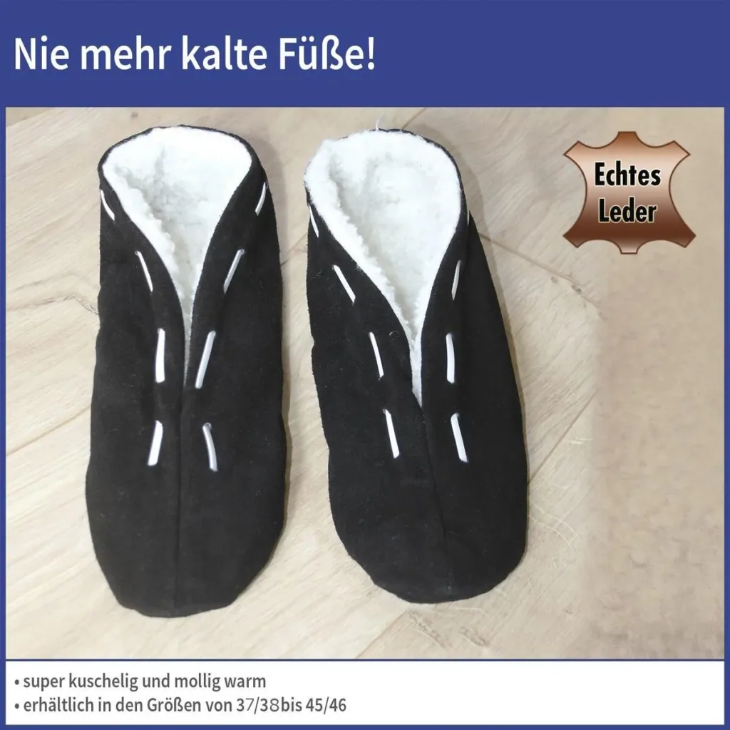 Fellhausschuhe, schwarz, Größe 37/38