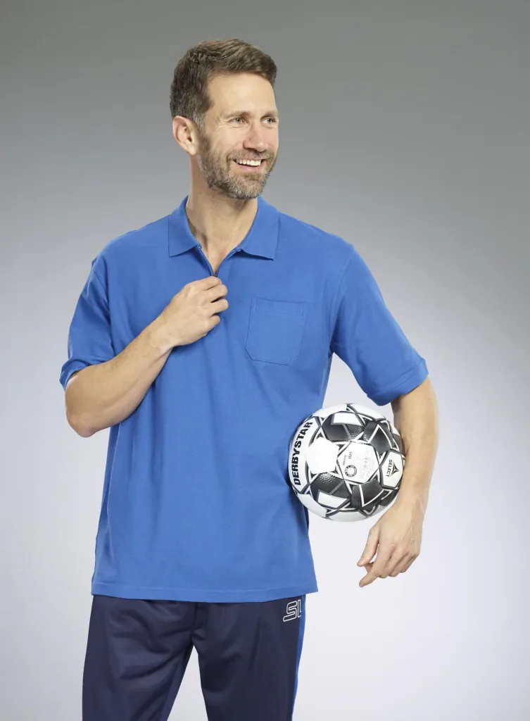 Poloshirt mit Reißverschluss, azur blau, Gr. L