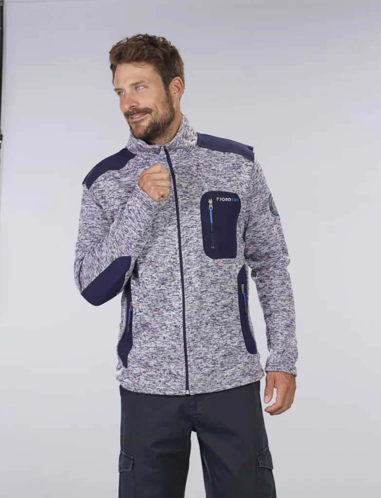 Strickfleece Jacke mit Reißverschluß, Farbe marine/grau melange, Gr. XL