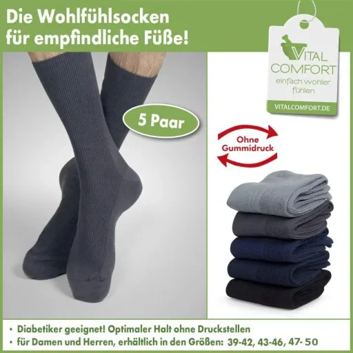 Wohlfühlsocken, dunkel sortiert, Größe 47 - 50, 5er Paar