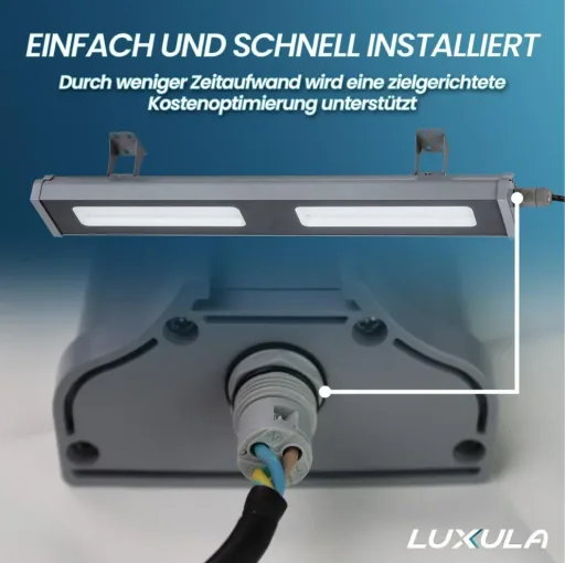 LED-HighBay in linearer Form bietet 50 W, 6200 lm, 5000 K (neutralweiß) und IP65 Schutz