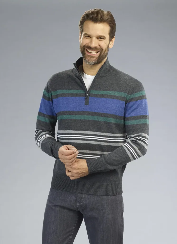 Pullover mit Reißverschluß, Farbe anthrazit/gestreift, Gr.M