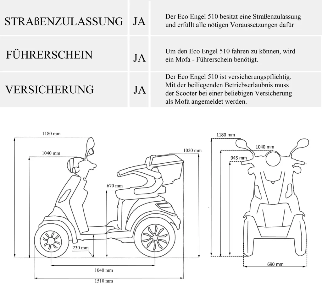 E-Scooter rot - 4 Räder - 25 km/h - Seniorenmobil