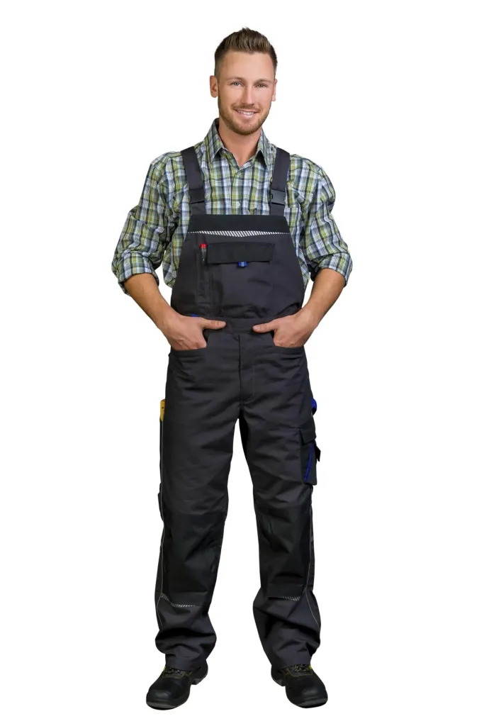 Arbeits Latzhose, Farbe grau/royal, Gr. 50