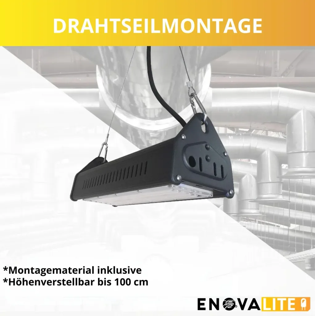 LED-HighBay in linearer Form bietet 50 W, 6000 lm, 5000 K (neutralweiß), IP65 & ENEC-Zertifizierung