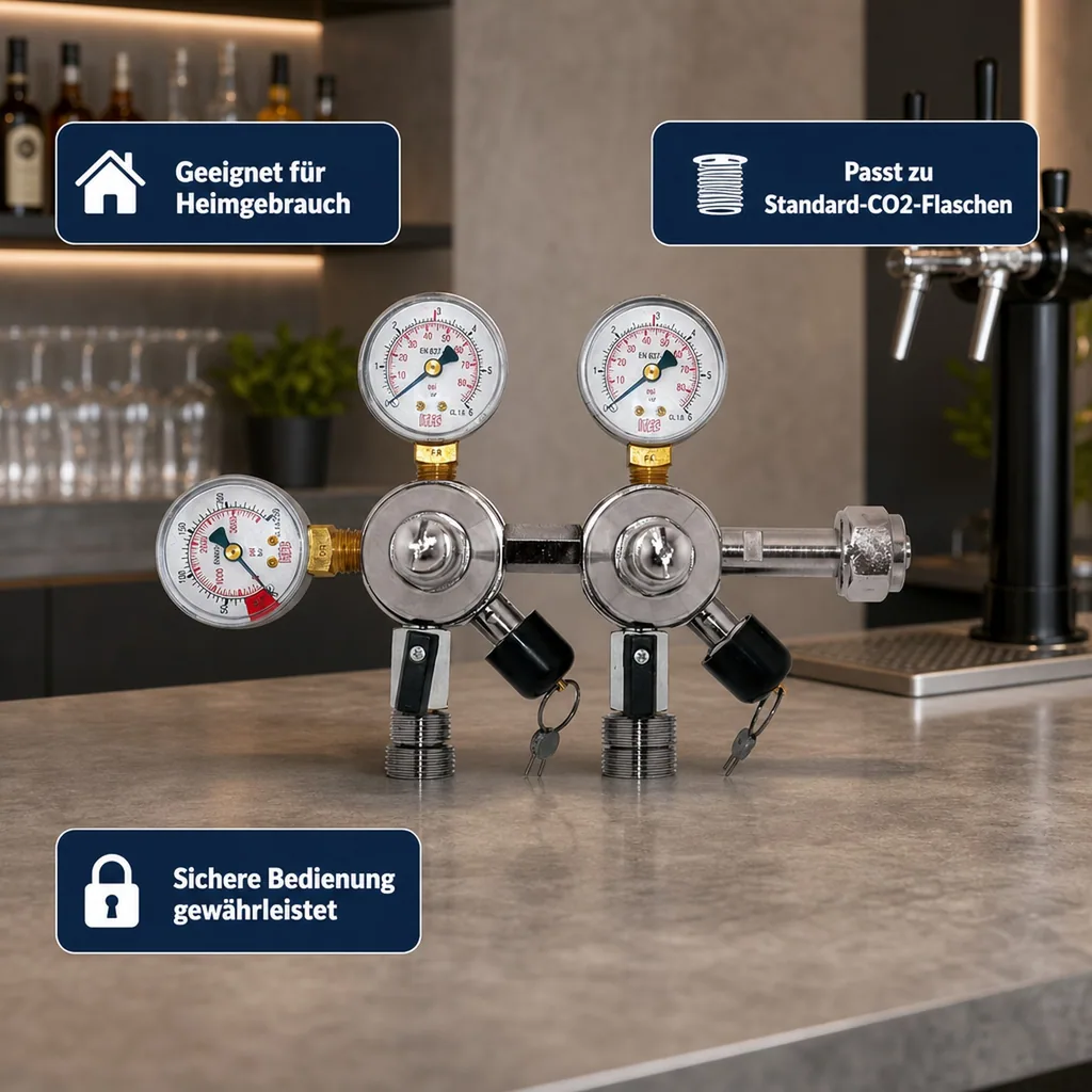 Druckminderer, СO2 Manometer - 2 Druckanzeigen für Bier und AFG, Zapfanlage 3 und 7 Bar