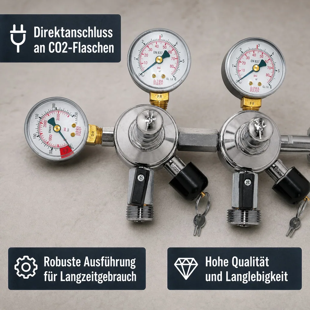 Druckminderer, СO2 Manometer - 2 Druckanzeigen für Bier und AFG, Zapfanlage 3 und 7 Bar